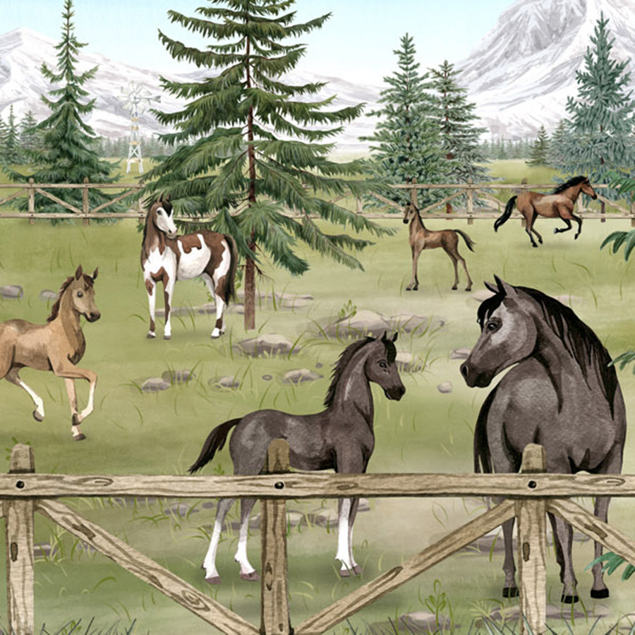 Close-up of the Horse Haven wallpaper mural by Oliver Robins