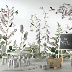 Hummingbird Hedge wallpaper mural in a children’s playroom school board