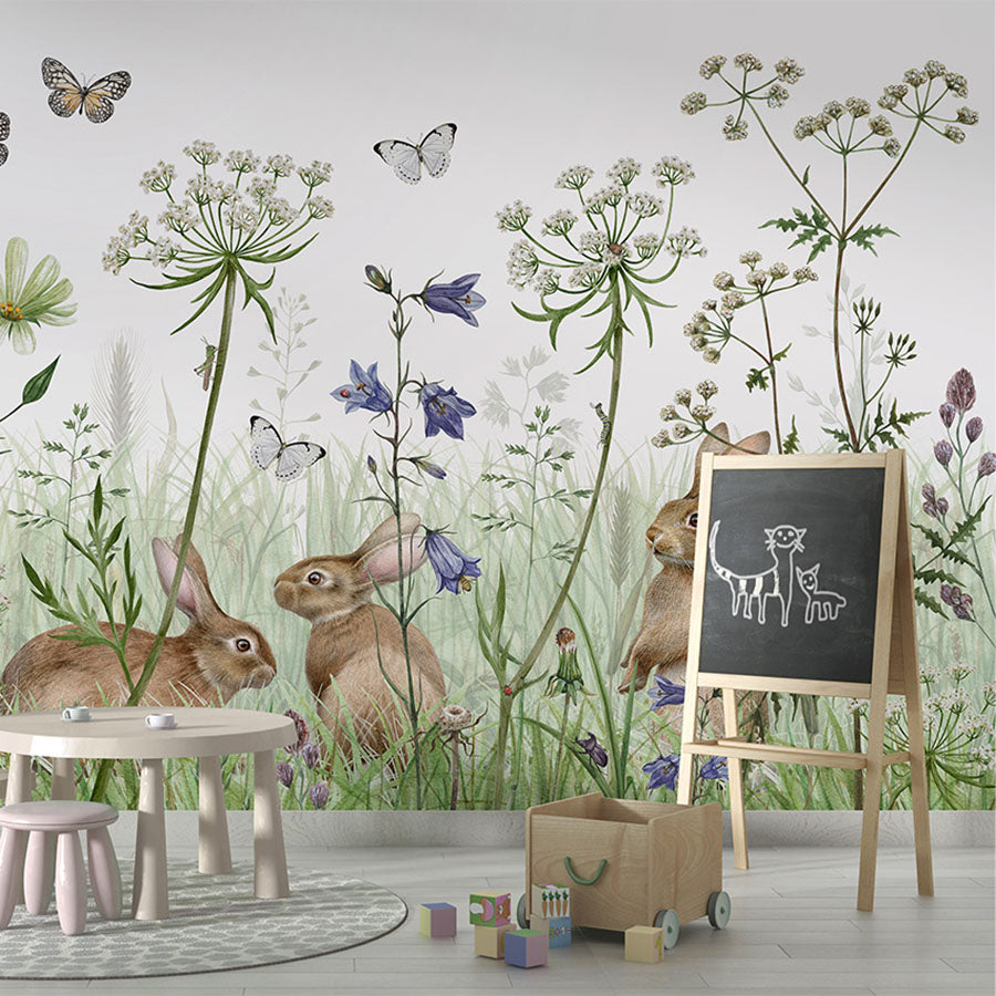 In the Undergrowth wallpaper mural in a children’s playroom school board