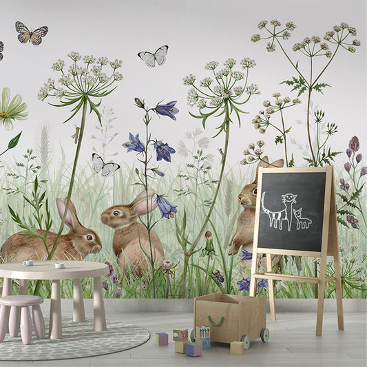 In the Undergrowth wallpaper mural in a children’s playroom school board
