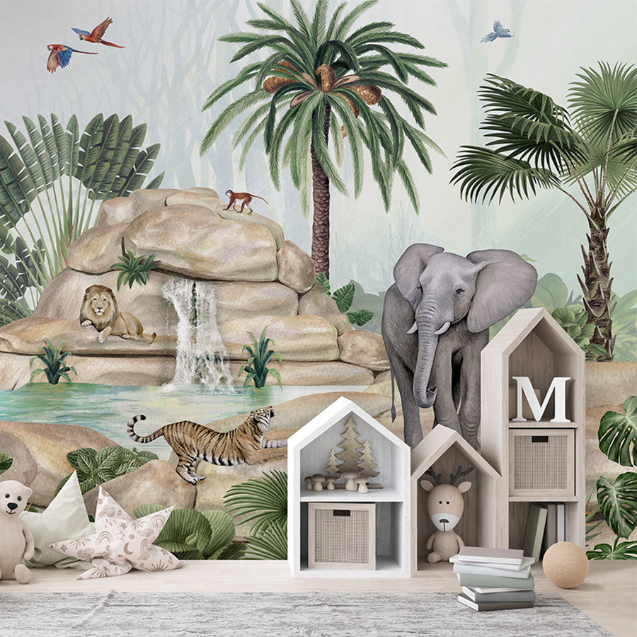 Jolly Jungle wallpaper mural in a children’s playroom
