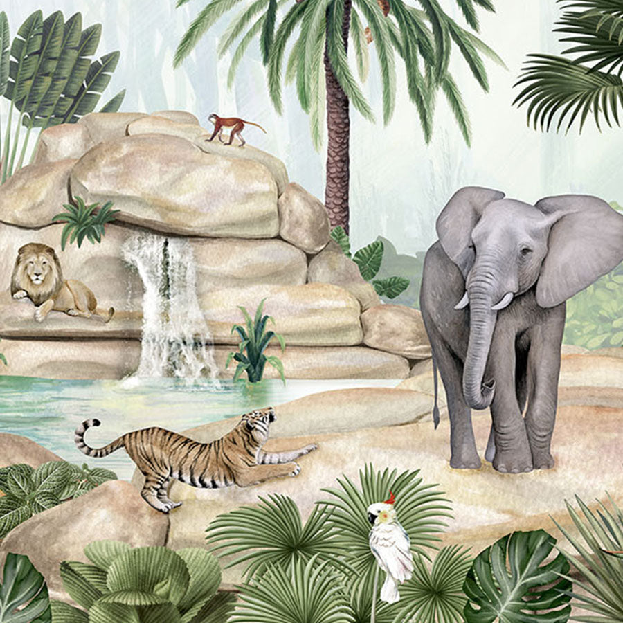 Close-up of the Jolly Jungle wallpaper mural