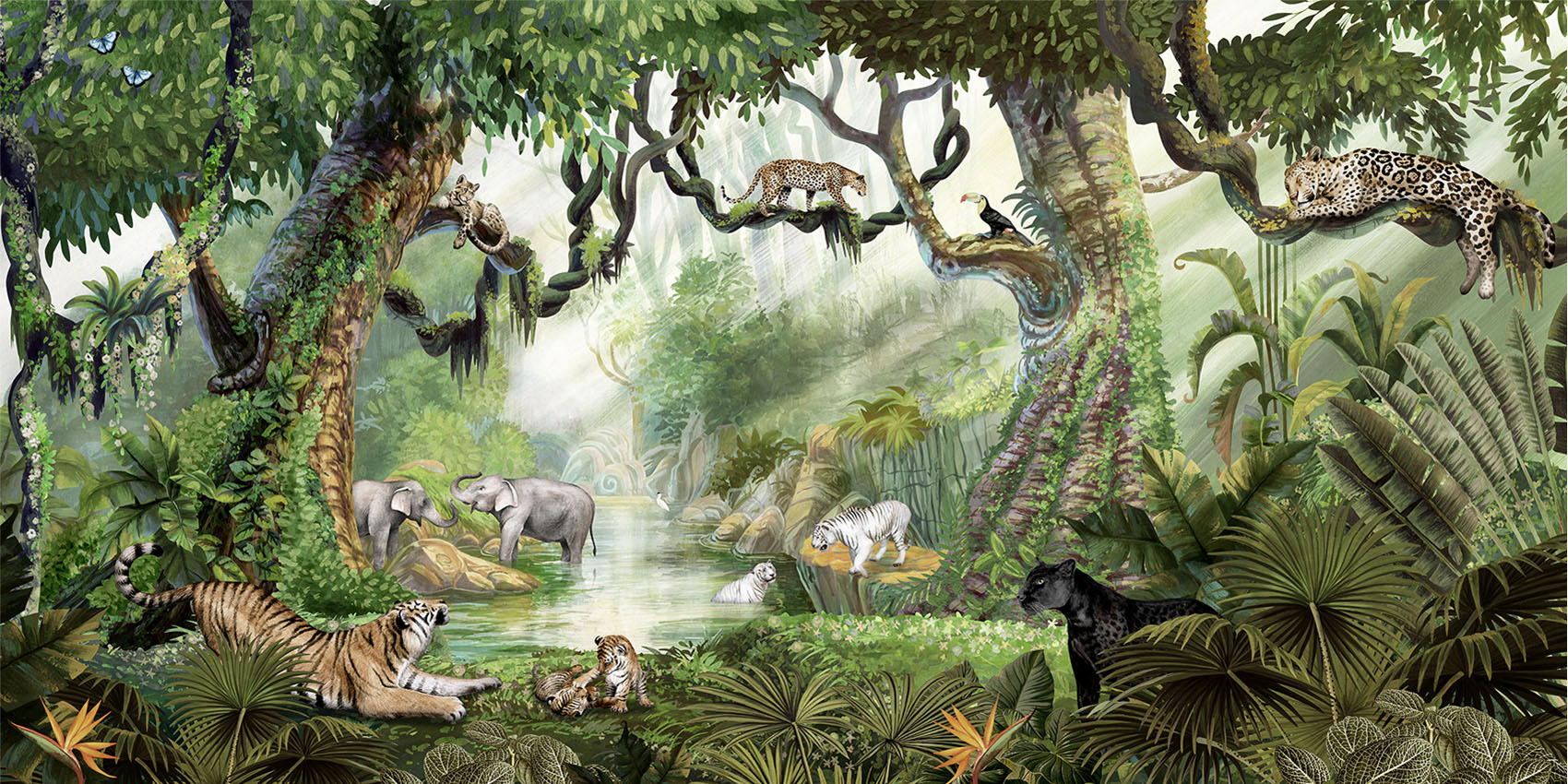 Jungle Cats wallpaper mural by Kikki Belle