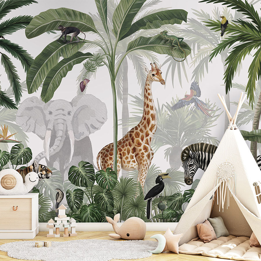 Jungle Jive – Green wallpaper mural in a children’s playroom tipi
