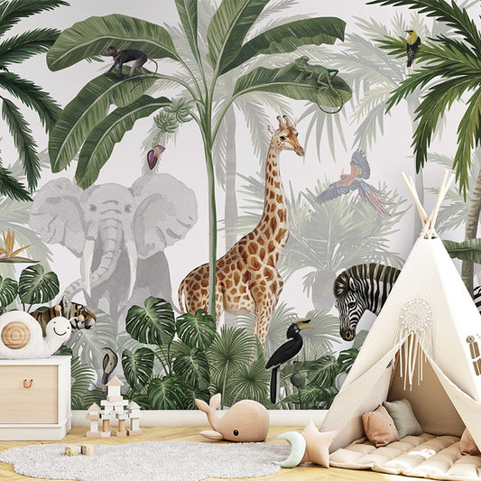 Jungle Jive – Green wallpaper mural in a children’s playroom tipi