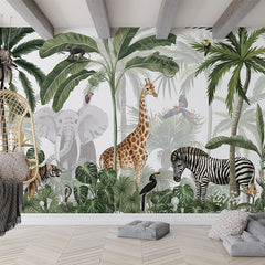 Jungle Jive – Green wallpaper mural in a living room hanging chair