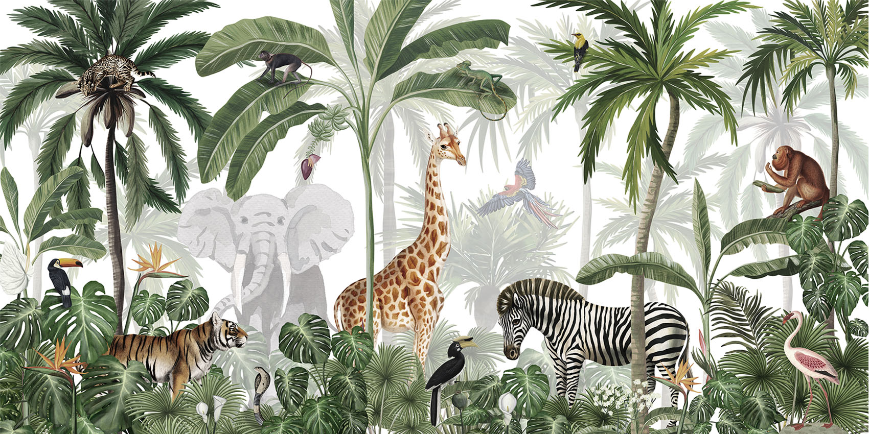 Jungle Jive – Green wallpaper mural by Kikki Belle