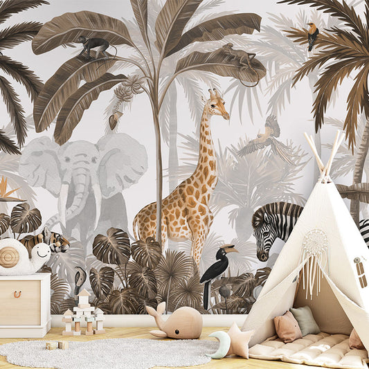Jungle Jive – Sepia wallpaper mural in a children’s playroom tipi