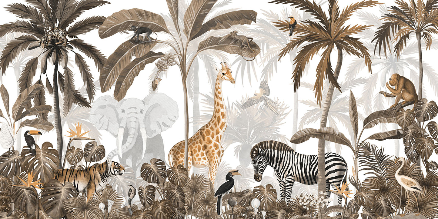 Jungle Jive – Sepia wallpaper mural by Kikki Belle
