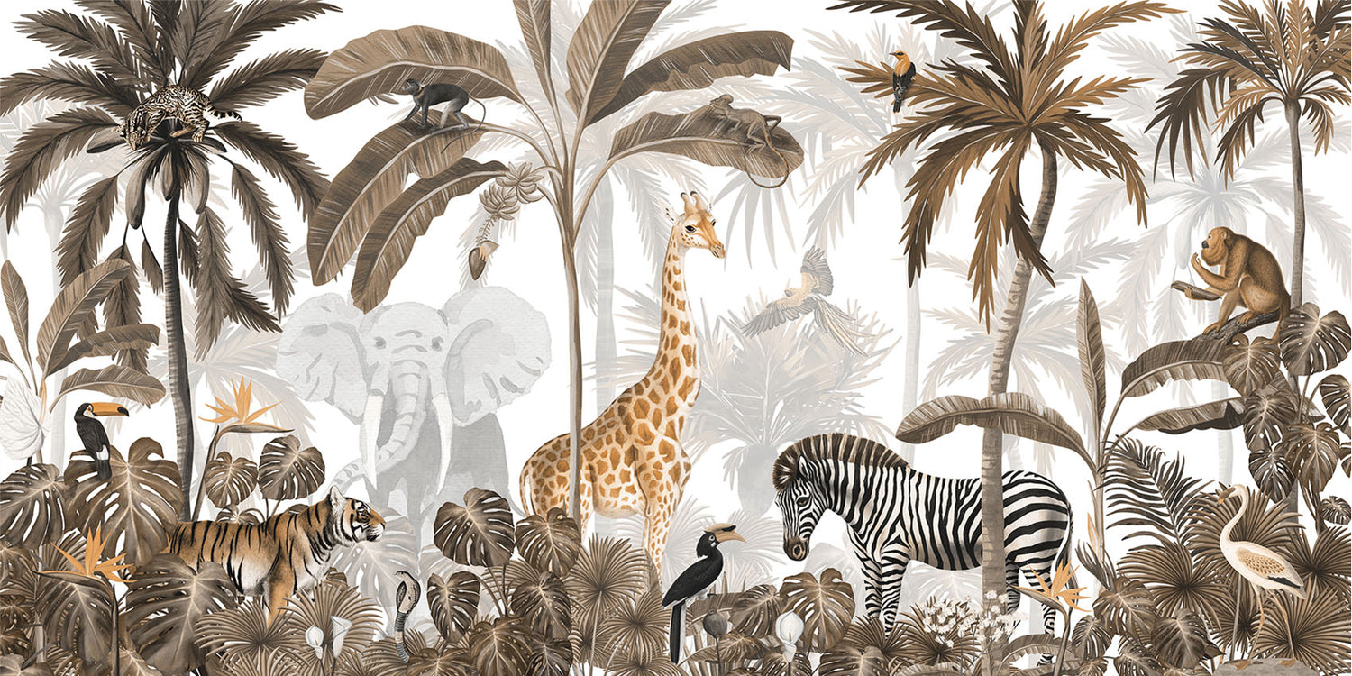 Jungle Jive – Sepia wallpaper mural by Kikki Belle