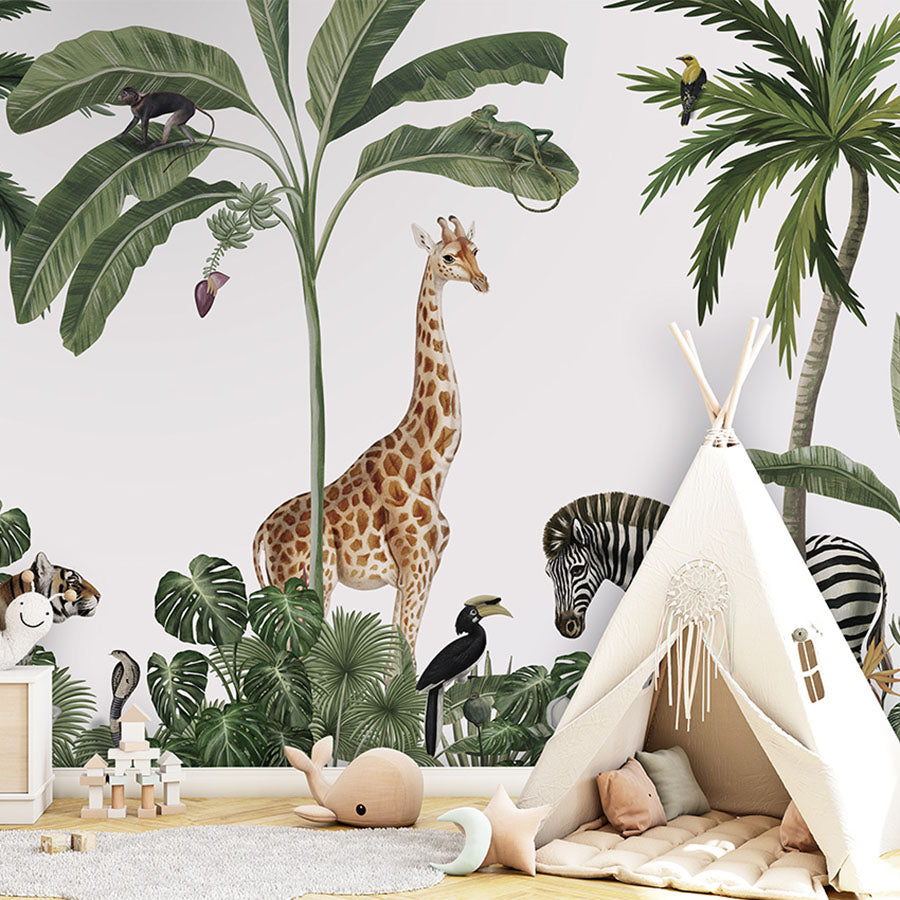 Jungle Jive – White wallpaper mural in a children’s playroom tipi