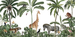 Jungle Jive – White wallpaper mural by Kikki Belle