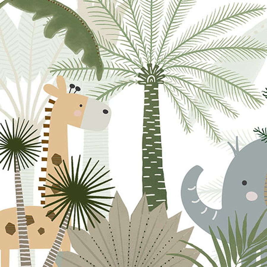 Close-up of the Jungle Joy wallpaper mural by Oliver Robins