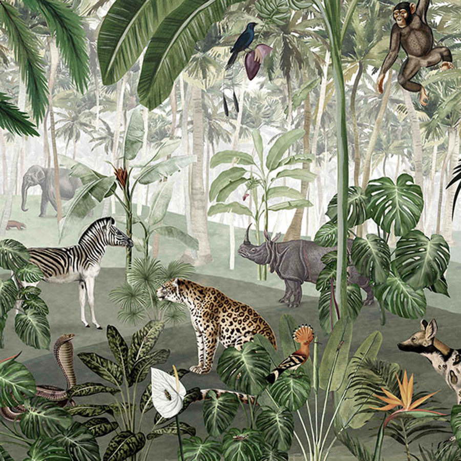 Close-up of the Jungle Lookbook wallpaper mural