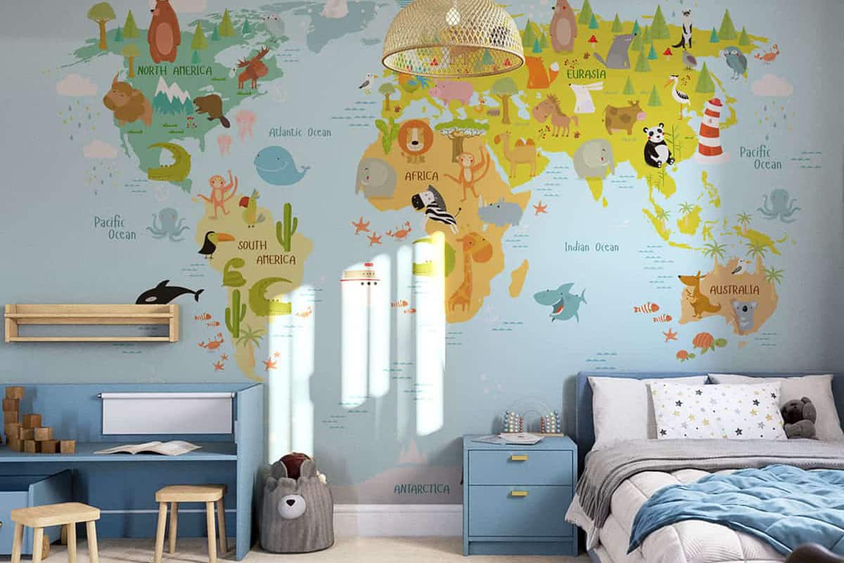 Wallpapered mural in a home