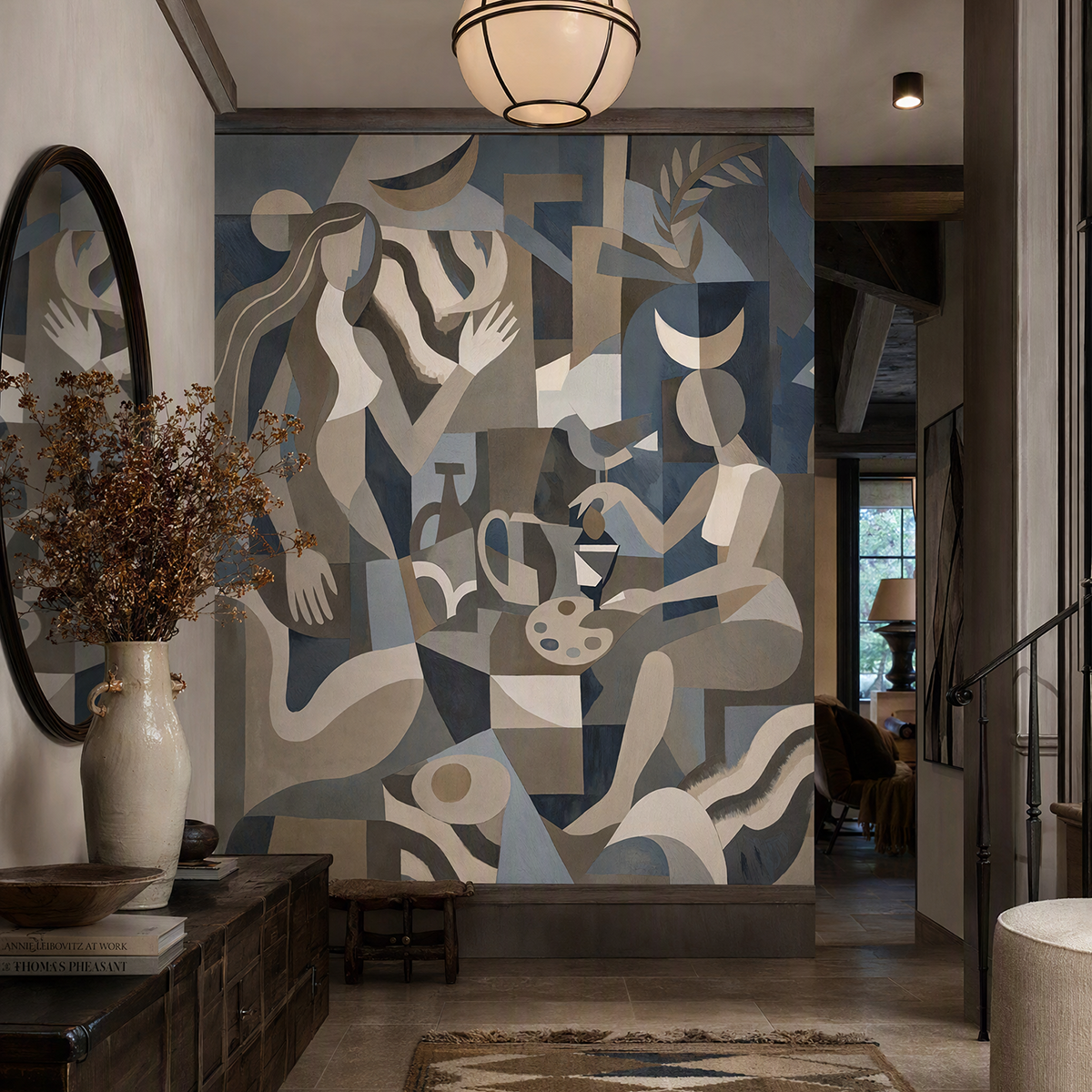 Lunar Eclipse wallpaper mural shown in hallway with console