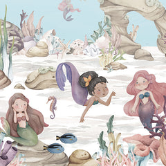 Close-up of the Mermaid Miracles wallpaper mural by Oliver Robins