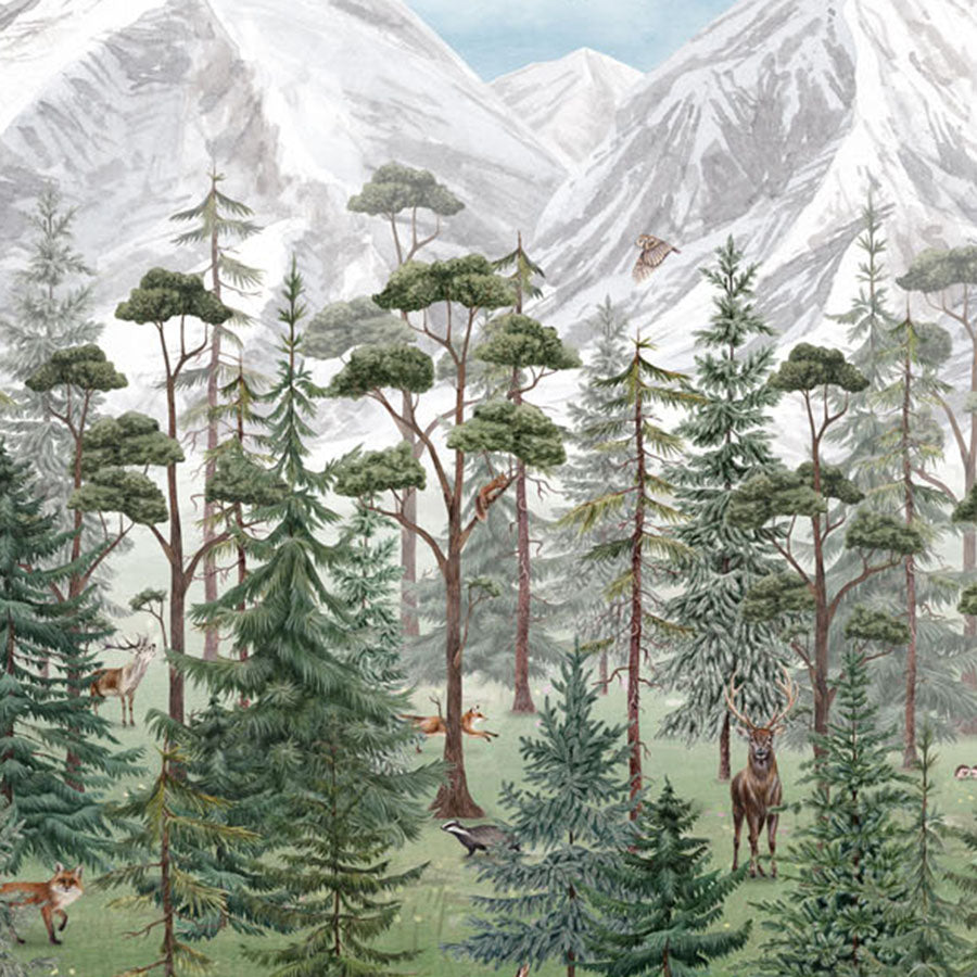 Close-up of the Mountain Forest wallpaper mural