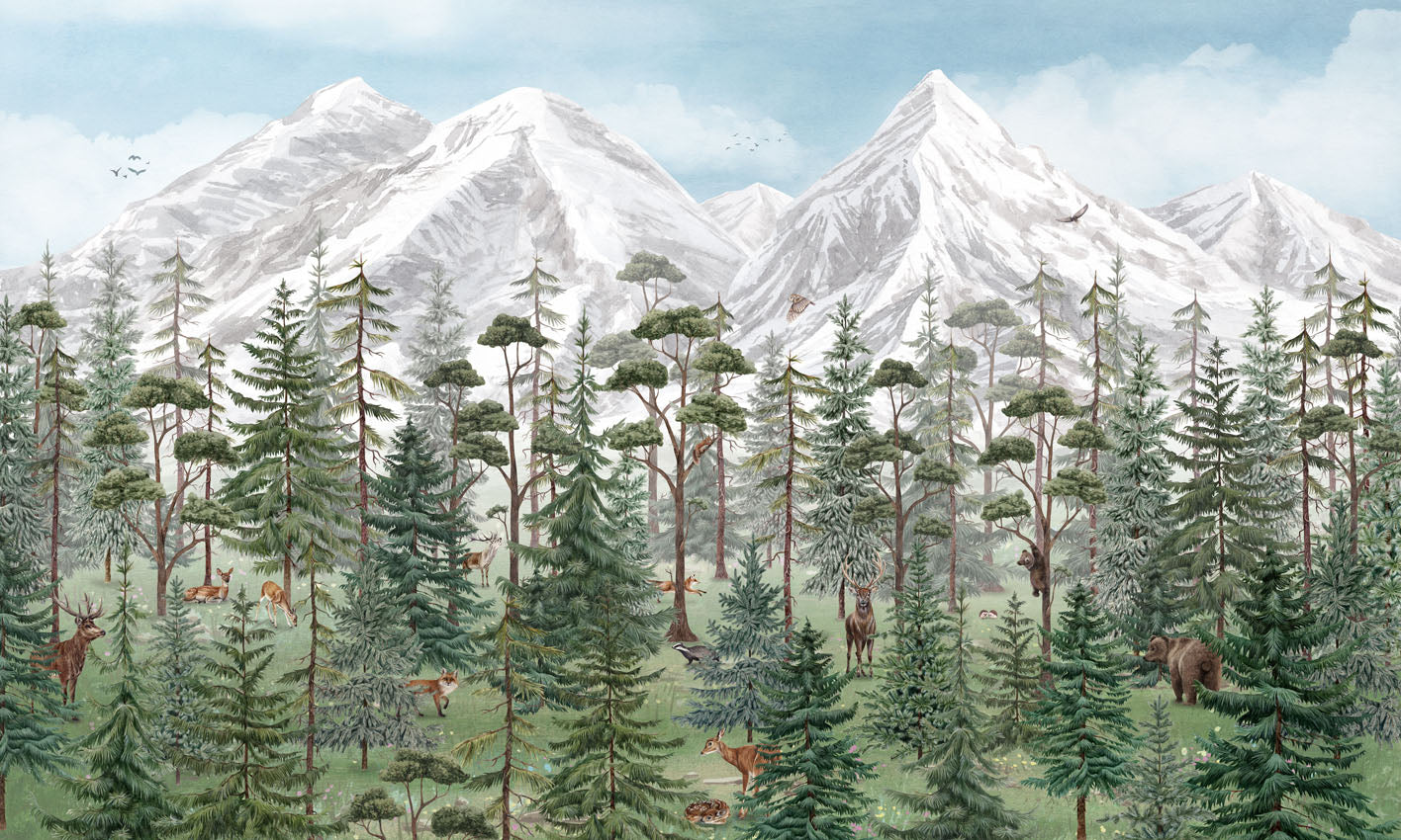 Mountain Forest wallpaper mural by Kikki Belle