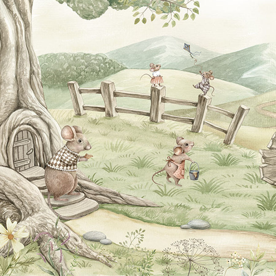 Close-up of the Mouse Family wallpaper mural