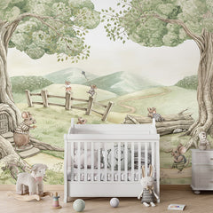 Mouse Family wallpaper mural in a nursery cot