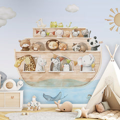 Noah’s Journey wallpaper mural shown in a children's bedroom teepee
