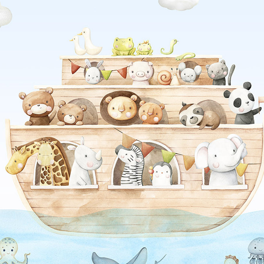 Close-up of the Noah’s Journey wallpaper mural by Oliver Robins