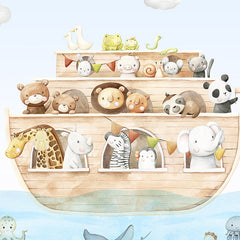Close-up of the Noah’s Journey wallpaper mural by Oliver Robins