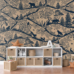 Nordic Nature – Beige Blue wallpaper mural shown in a children's bedroom dresser