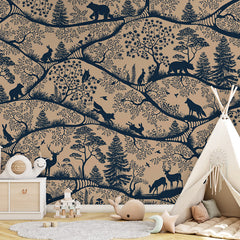 Nordic Nature – Beige Blue wallpaper mural shown in a children's bedroom teepee