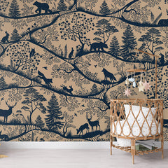 Nordic Nature – Beige Blue wallpaper mural shown in a children's nursery crib