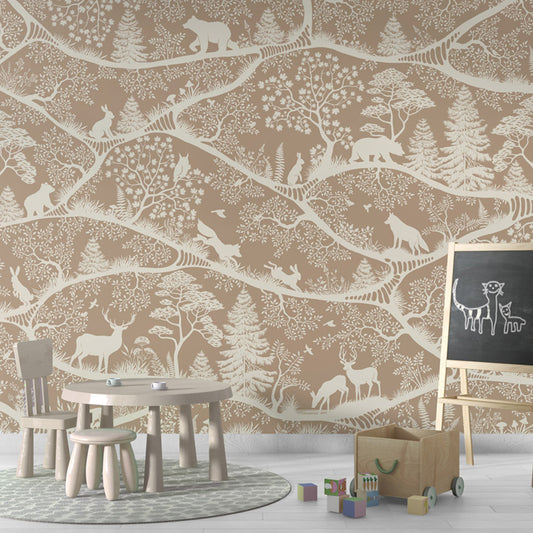 Nordic Nature – Brown White wallpaper mural shown in a children's playroom chalkboard