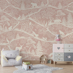 Nordic Nature – Pink White wallpaper mural shown in a children's bedroom armchair