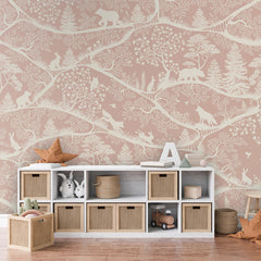 Nordic Nature – Pink White wallpaper mural shown in a children's bedroom dresser