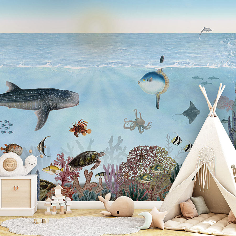 Ocean Lookbook wallpaper mural in a children’s playroom tipi