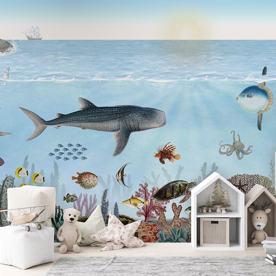 Ocean Lookbook wallpaper mural in a children’s playroom