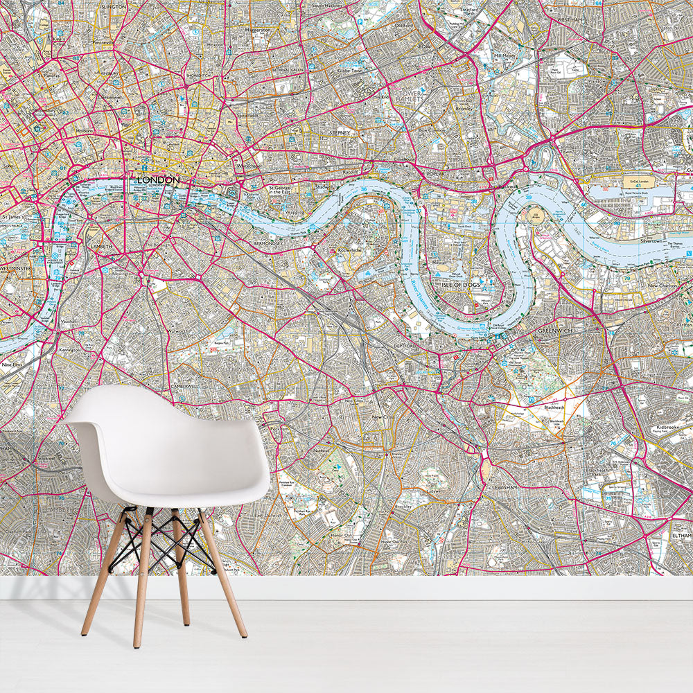 OS Explorer Map wallpaper mural showing the city of London