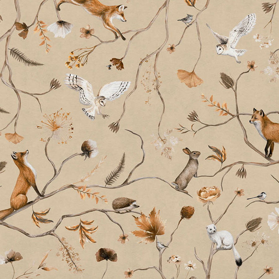 Close-up of the Playful Forest – Beige wallpaper mural