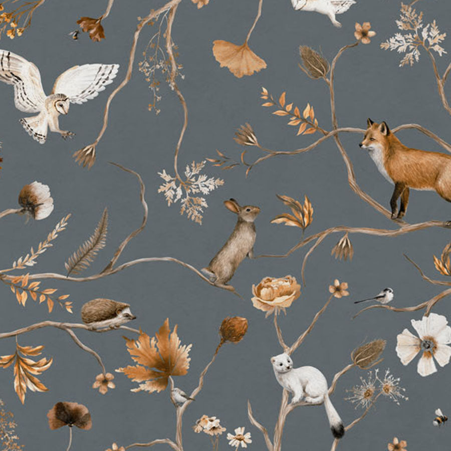 Close-up of the Playful Forest – Blue wallpaper mural
