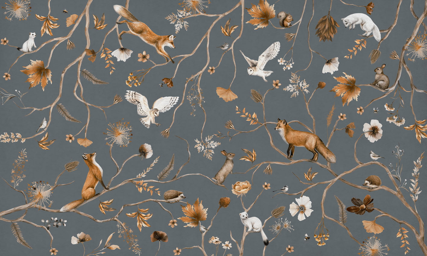 Playful Forest – Blue wallpaper mural by Kikki Belle