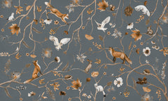 Playful Forest – Blue wallpaper mural by Kikki Belle