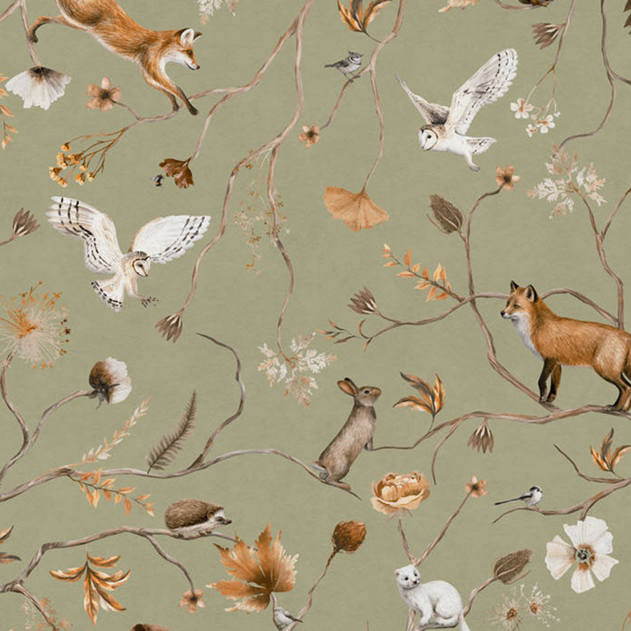 Close-up of the Playful Forest – Green wallpaper mural