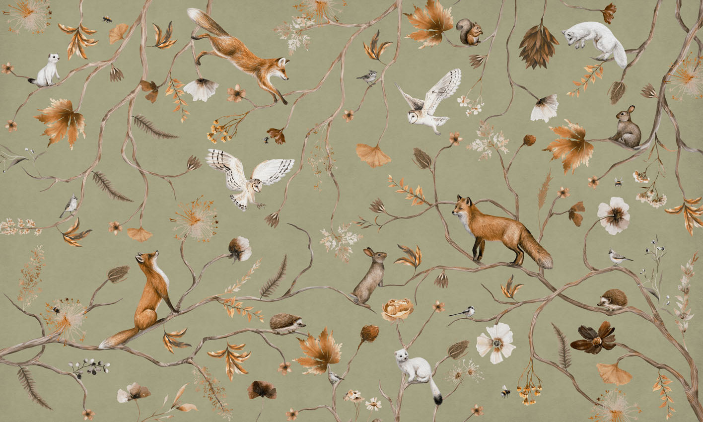 Playful Forest – Green wallpaper mural by Kikki Belle