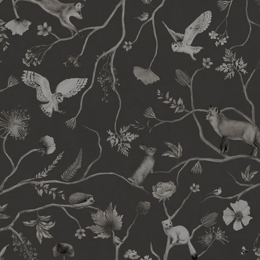 Close-up of the Playful Forest – Monochrome Black wallpaper mural