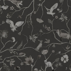 Close-up of the Playful Forest – Monochrome Black wallpaper mural