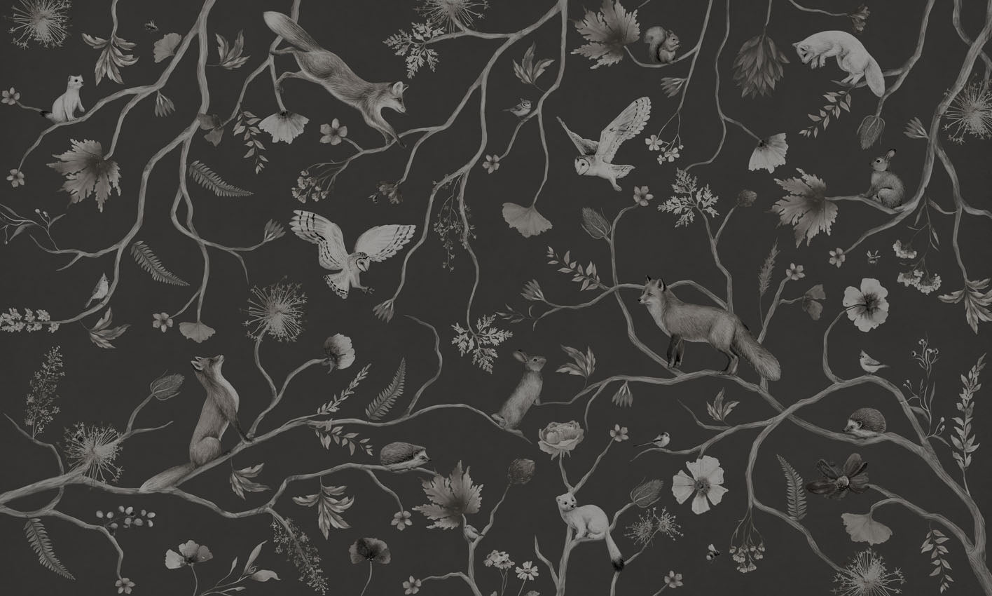 Playful Forest – Monochrome Black wallpaper mural by Kikki Belle