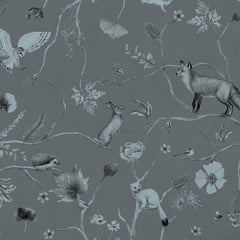 Close-up of the Playful Forest – Monochrome Blue wallpaper mural