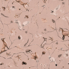 Close-up of the Playful Forest – Monochrome Pink wallpaper mural