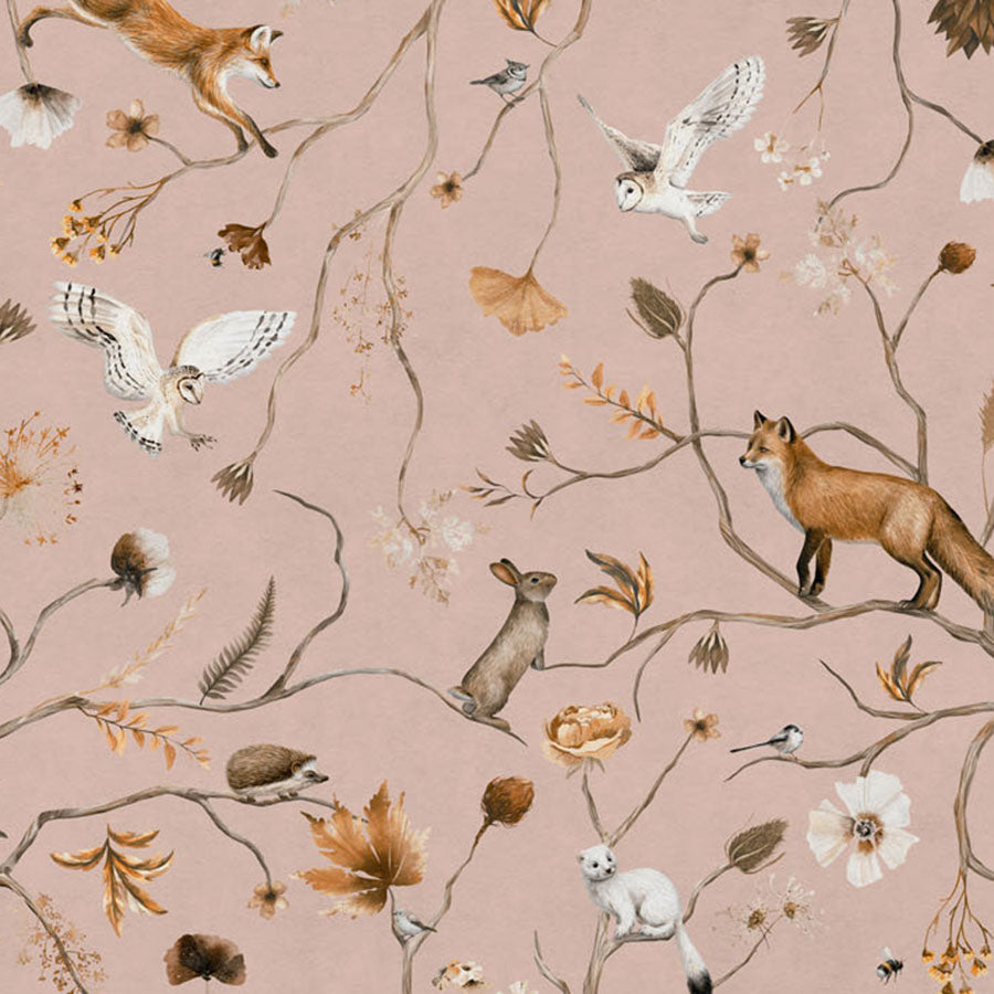 Close-up of the Playful Forest – Pink wallpaper mural