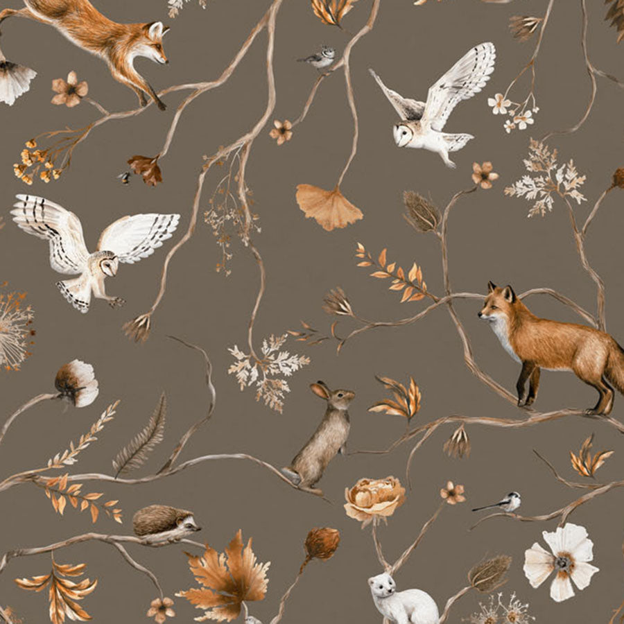 Close-up of the Playful Forest – Taupe wallpaper mural